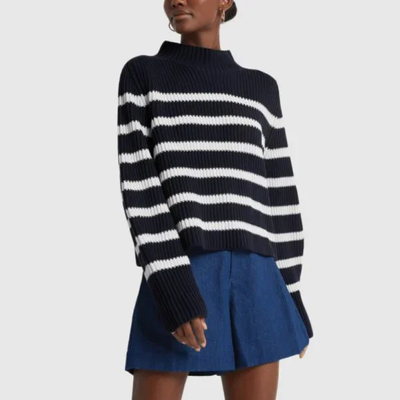 G. Label by goop LUCY Striped Funnel-Neck Knit Sweater